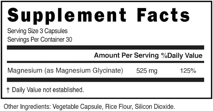 Magnesium Glycinate 525mg Capsules - 90 Count