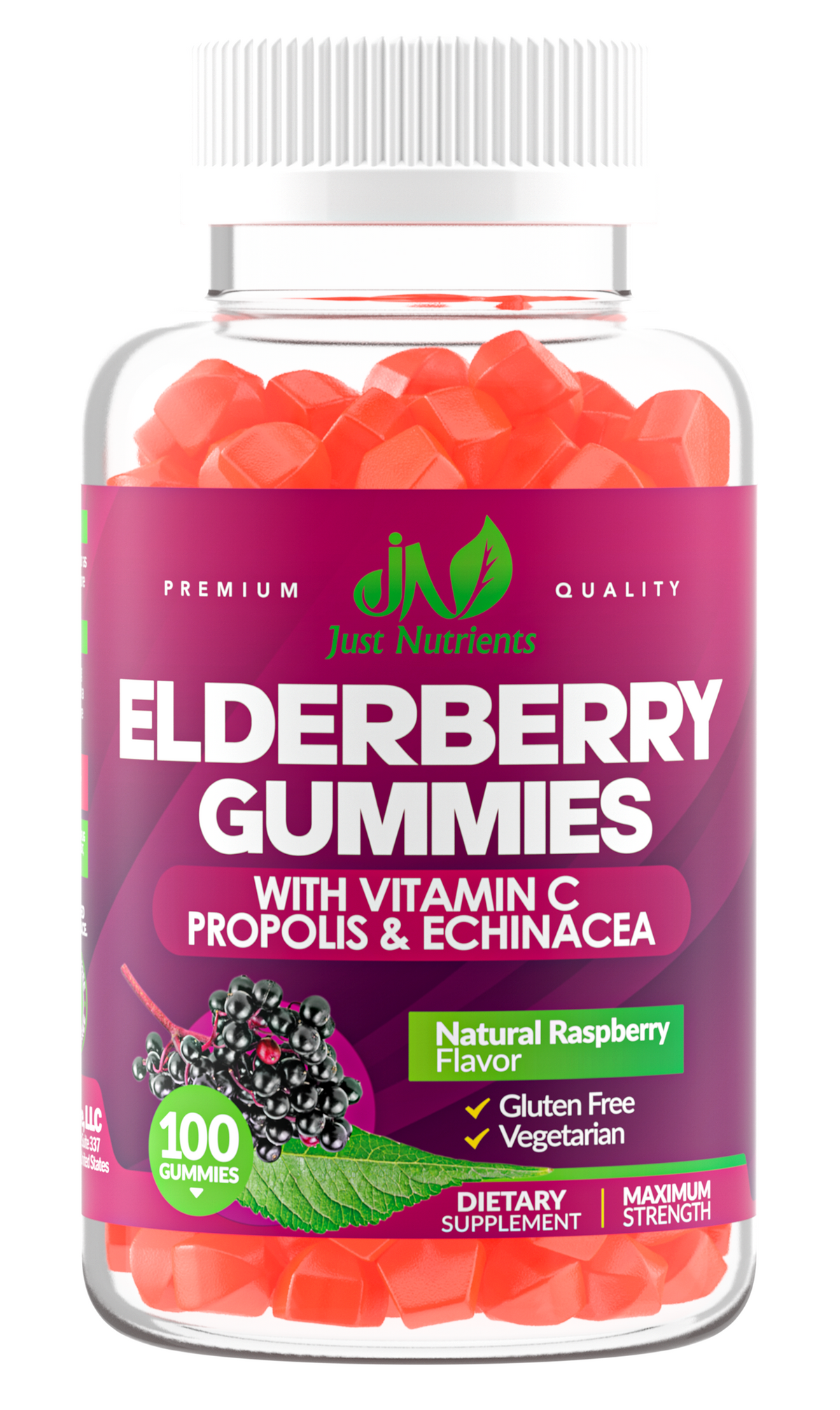 Elderberry 200mg Gummies with Vitamin C, Echinacea, Propolis - 100 Gummies