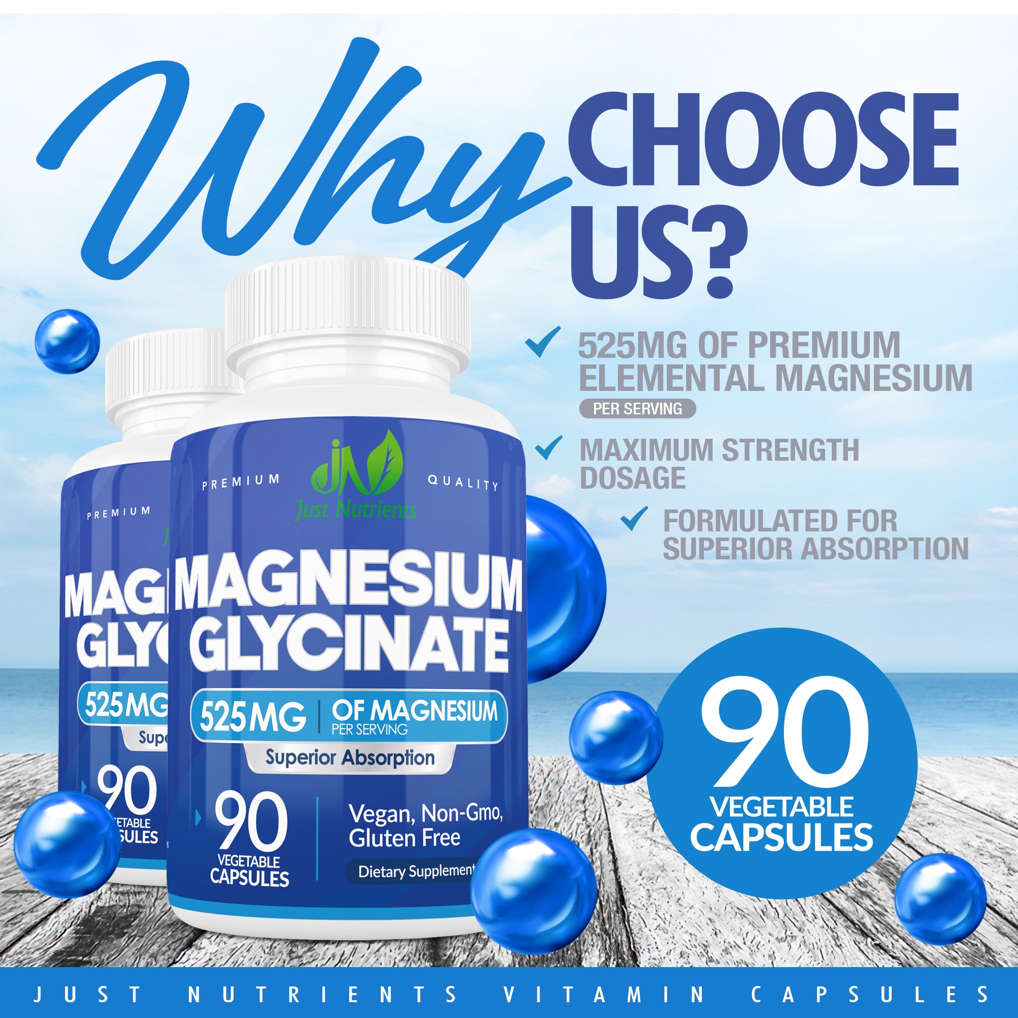 Magnesium Glycinate 525mg Capsules - 90 Count