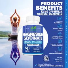 Magnesium Glycinate 525mg Capsules - 90 Count