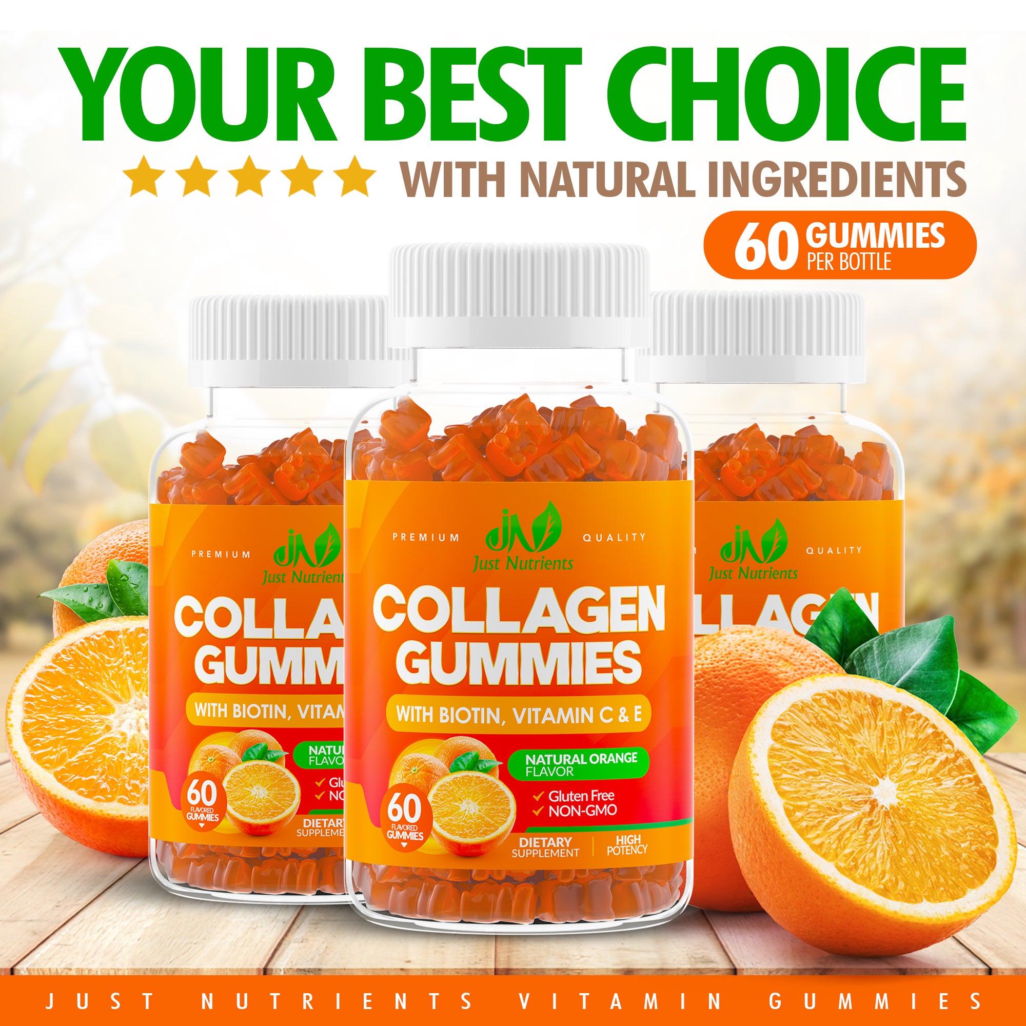 Collagen Peptides Gummies with Biotin, Vitamin C & E - 60 Gummies