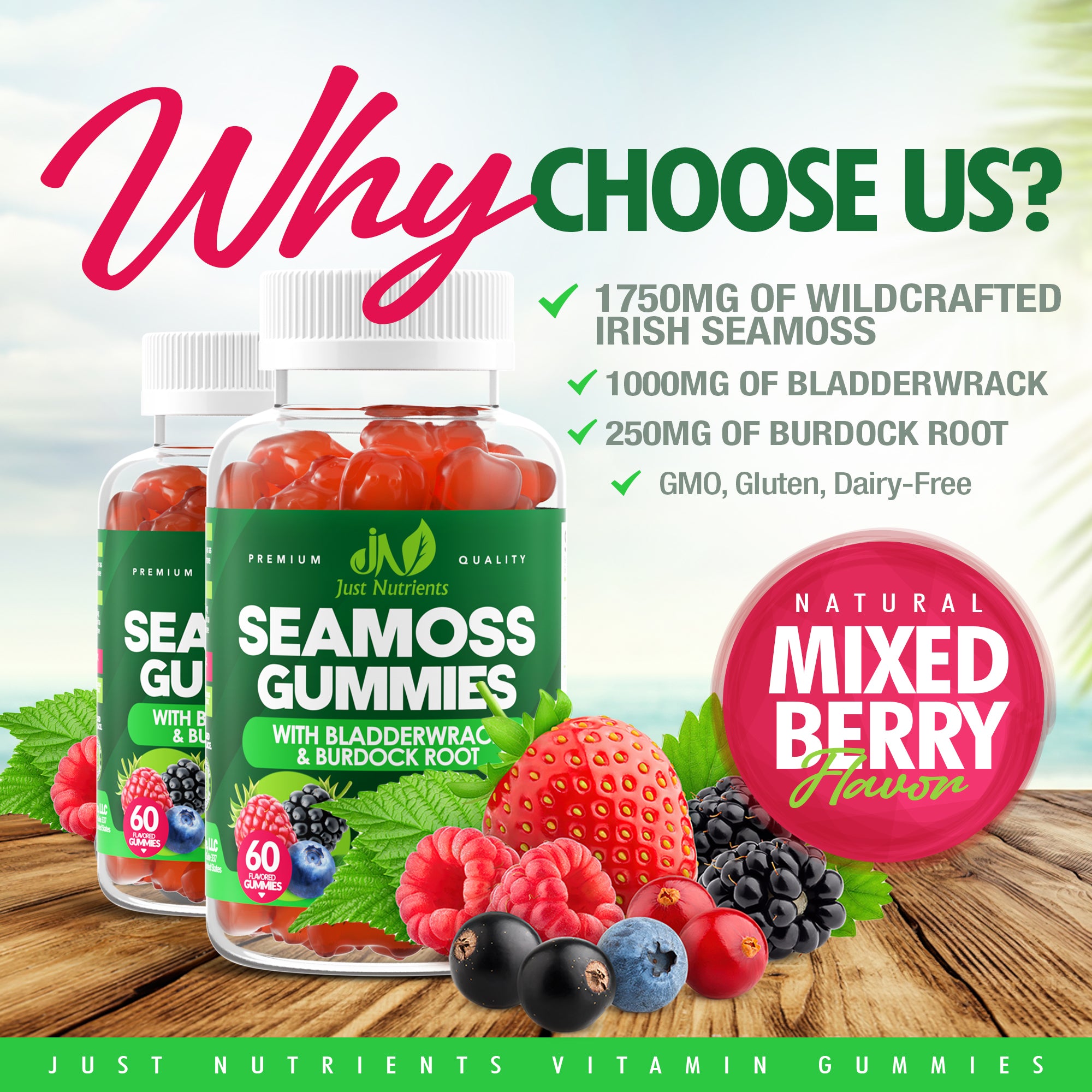 Seamoss Gummies with Bladderwrack and Burdock Root - 60 Gummies