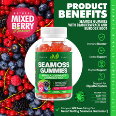 Seamoss Gummies with Bladderwrack and Burdock Root - 60 Gummies